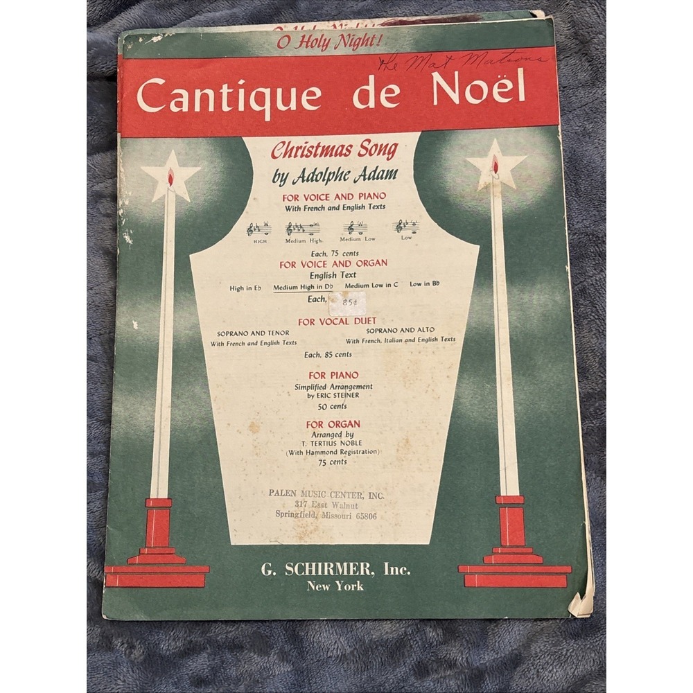 Cantique de Noel O Holy Night‎ Vintage Adolphe Adam Voice Piano Sheet Music